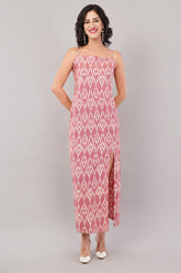 Pink Ikkat Slit Dress