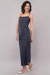 Blue Ikkat Slit Dress