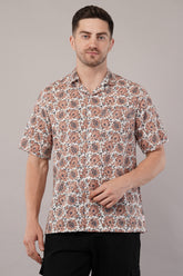 Brown Printed Half Sleeve Shirt For Men