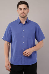 Blue Dobby Half Sleeve Shirt For Men
