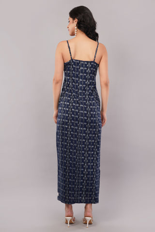 Blue Ikkat Slit Dress