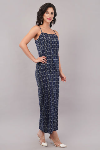 Blue Ikkat Slit Dress
