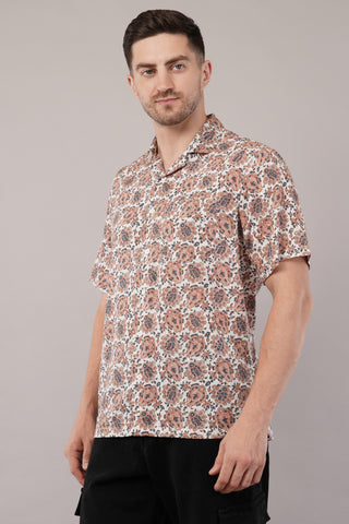 Brown Printed Half Sleeve Shirt For Men