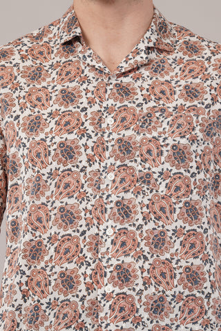 Brown Printed Half Sleeve Shirt For Men