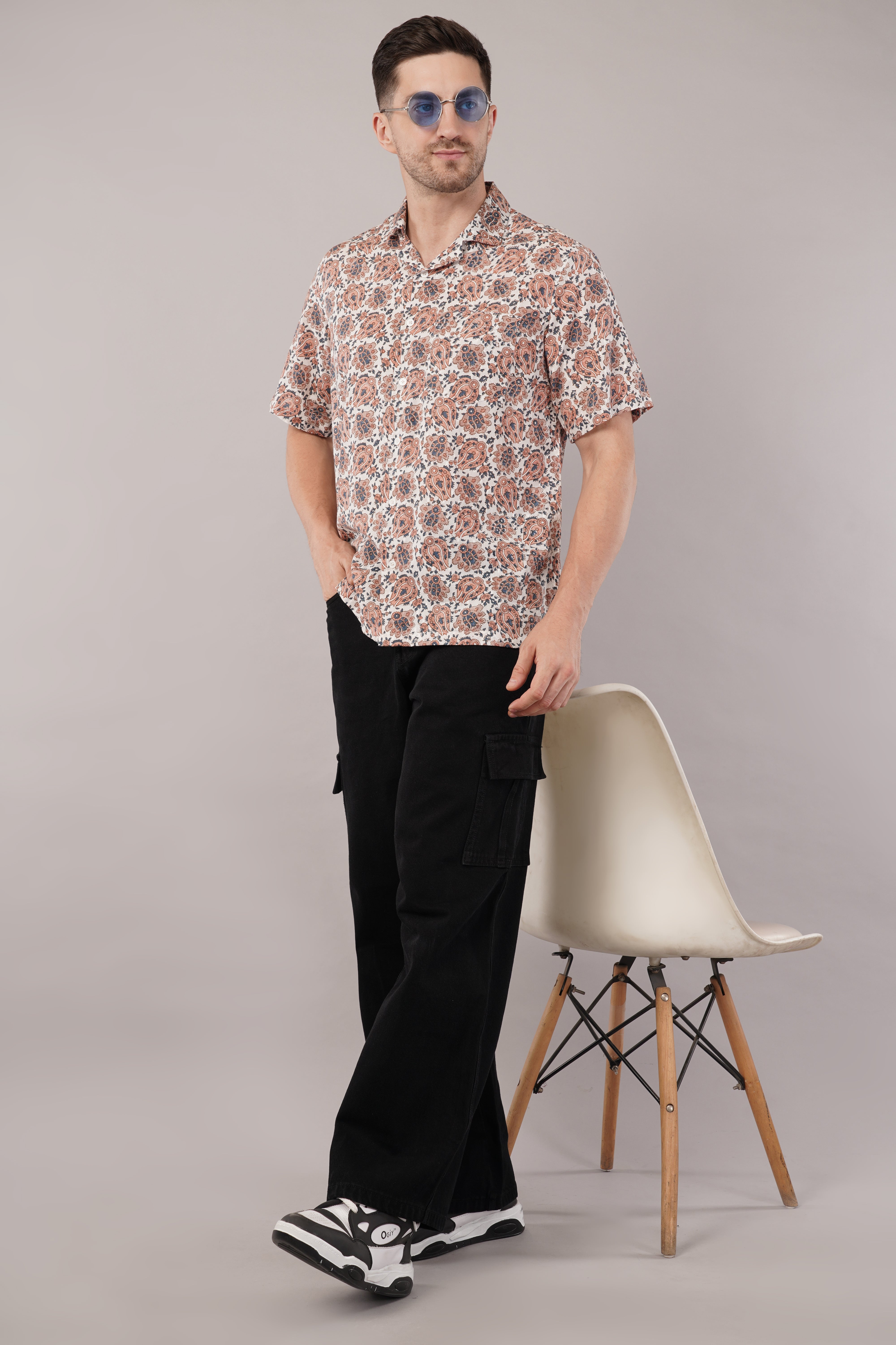 Brown Printed Half Sleeve Shirt For Men