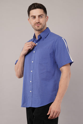 Blue Dobby Half Sleeve Shirt For Men