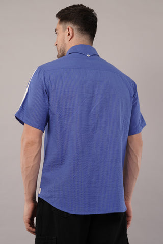 Blue Dobby Half Sleeve Shirt For Men